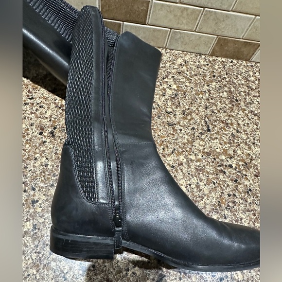 COLE HAAN ROCKLAND BLACK LEATHER KNEE HIGH FLAT HEEL RIDING BOOT - Picture 5 of 10